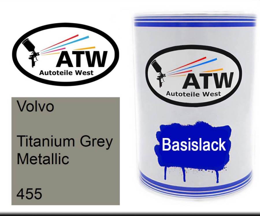 Volvo, Titanium Grey Metallic, 455: 500ml Lackdose, von ATW Autoteile West.